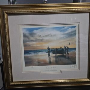 Framed Coastal Art Print with Gold Frame